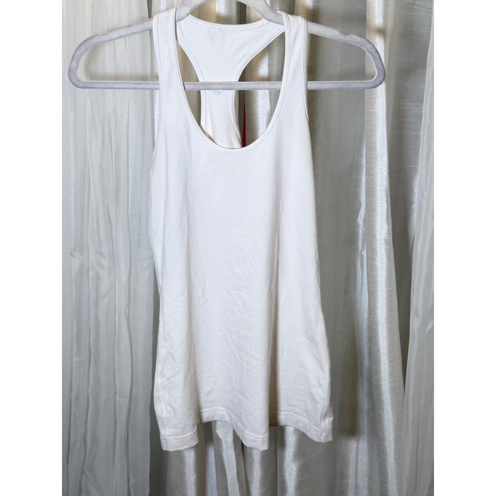 Lululemon Tank Top Womens 4 White Rocket Cycle Racerback Graphic Scoop Neck